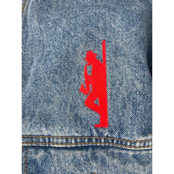 Vintage MBA Jean Jacket Mens Extra Large Light Blue Denim Y2K Band Saxophone - Picture 5 of 14